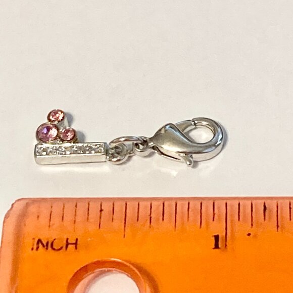 Vintage Disney Pink Crystal Mickey Mouse Ears Charm Clip On Initial Letter I - Picture 10 of 10